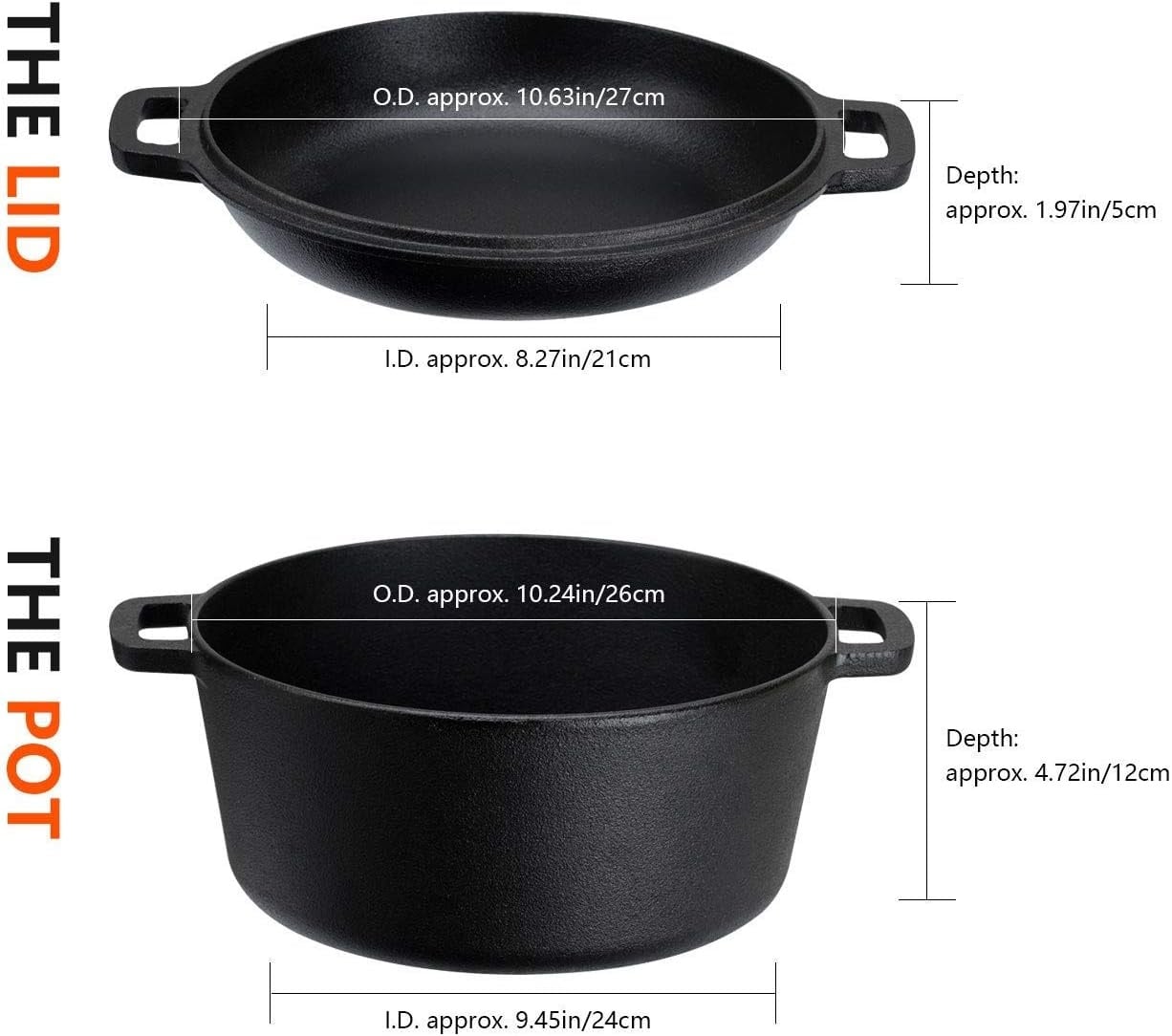 Gusseisen Dutch Oven Set 26 cm - 2-in-1 Topf & Pfanne - bis zu 33% reduziert