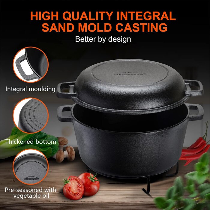 Gusseisen Dutch Oven Set 26 cm - 2-in-1 Topf & Pfanne - bis zu 33% reduziert