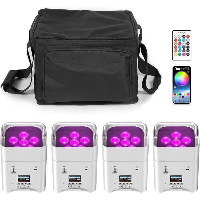 Profi LED Uplight Set 4x 108W RGBWA+UV - Akku & DMX - Outlet bis zu 35% Rabatt