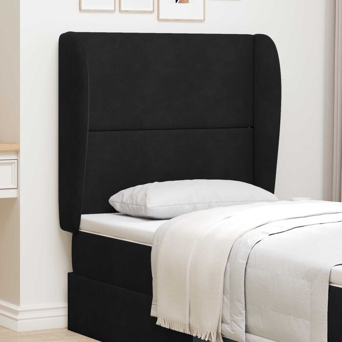 Samt-Kopfteil mit Ohrenbacken Schwarz - 80x23x6 cm - bis zu 27% Rabatt