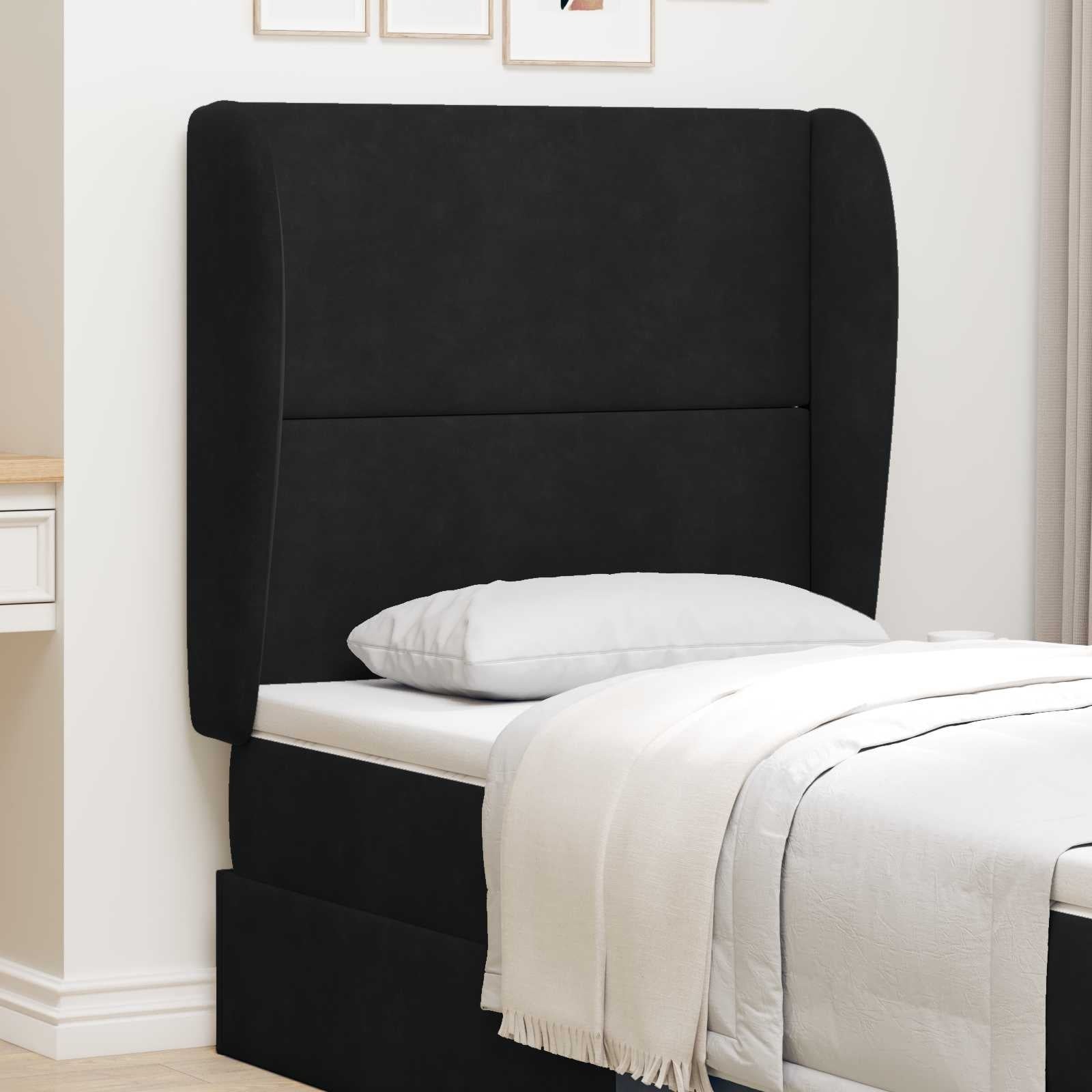 Samt-Kopfteil mit Ohrenbacken Schwarz - 80x23x6 cm - bis zu 27% Rabatt