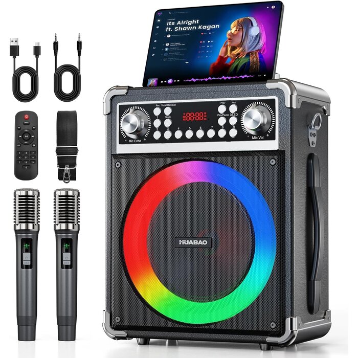 Karaoke-Maschine mit 2 Funkmikrofonen & Lichteffekten - bis zu 34% sparen