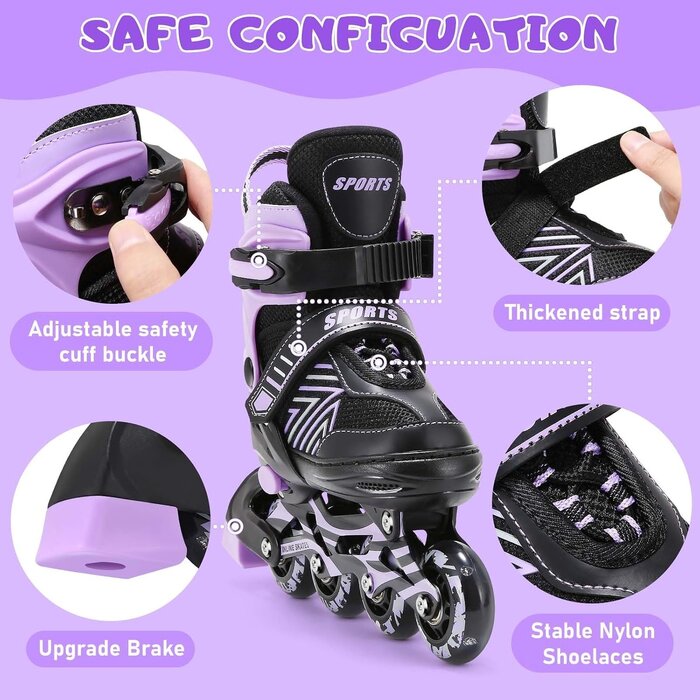 Verstellbare Inline-Skates mit Leuchträder - Schwarz-Violett - bis zu 28% Rabatt