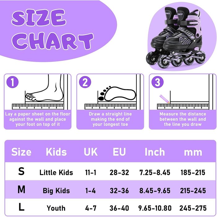 Verstellbare Inline-Skates mit Leuchträder - Schwarz-Violett - bis zu 28% Rabatt
