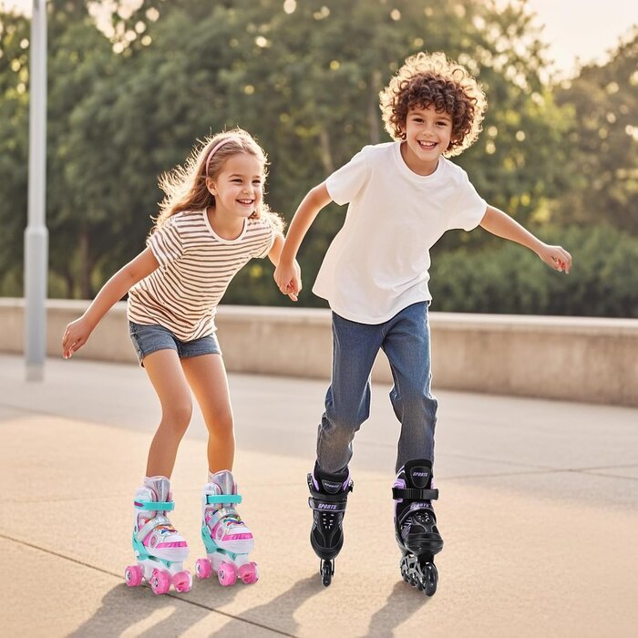Verstellbare Inline-Skates mit Leuchträder - Schwarz-Violett - bis zu 28% Rabatt