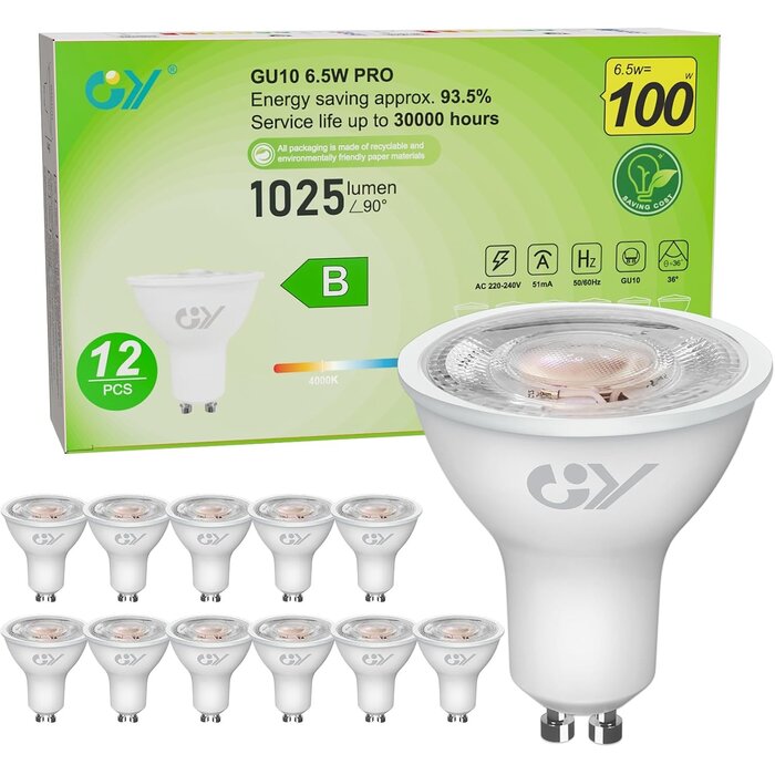 12er-Set GU10 LED-Spots 6,5W - 1025 Lumen Neutralweiß - Jetzt bis zu 32% Rabatt