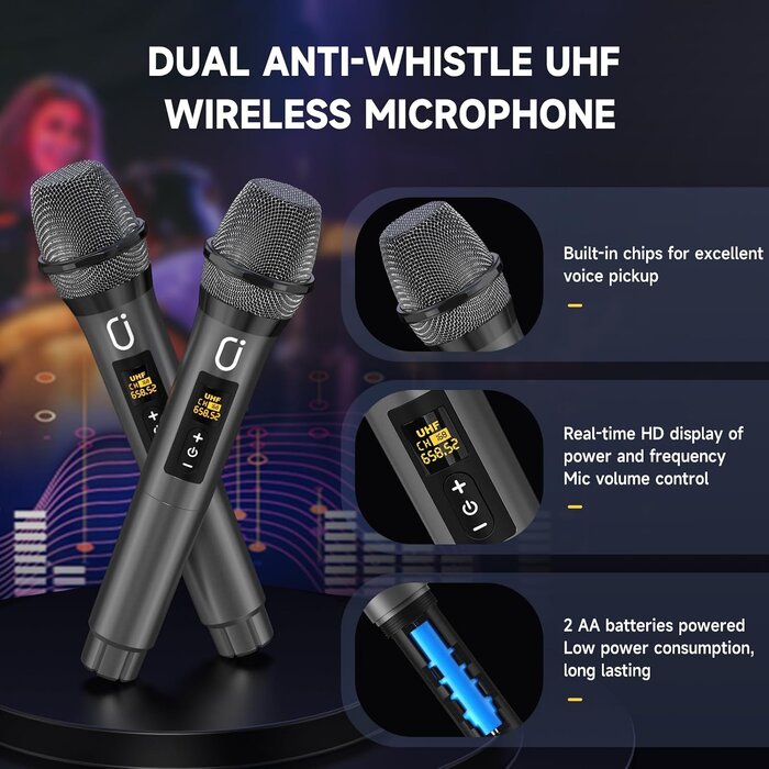 Tragbares Karaoke-System mit 2 Mikrofonen - 100W PA-Anlage, bis zu 30% Rabatt