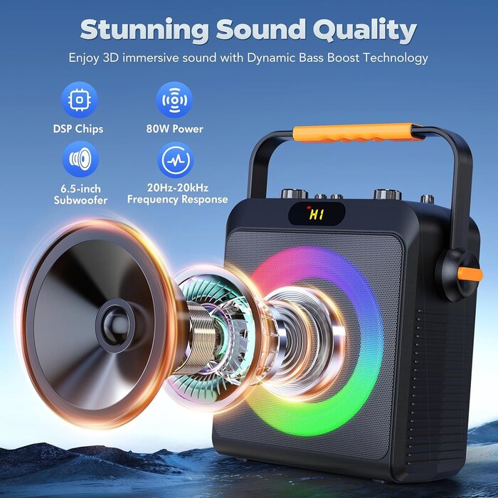 Tragbares Karaoke-System mit 2 Mikrofonen & LED-Licht - bis zu 30% Rabatt
