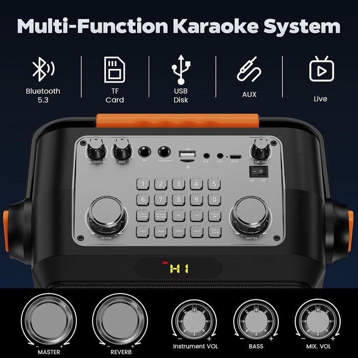 Tragbares Karaoke-System mit 2 Mikrofonen & LED-Licht - bis zu 30% Rabatt