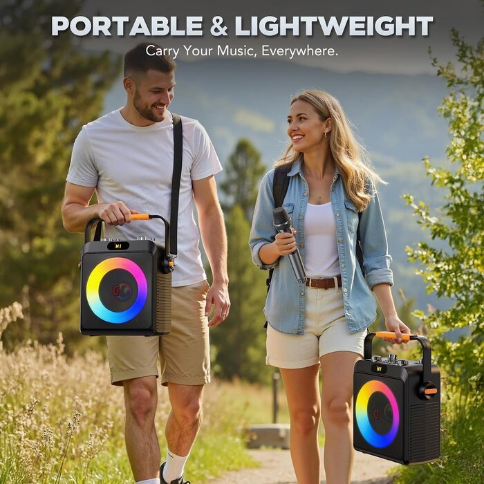 Tragbares Karaoke-System mit 2 Mikrofonen & LED-Licht - bis zu 30% Rabatt