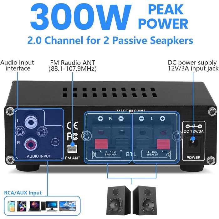HiFi Stereo Verstärker AS-22 - 80W Bluetooth Receiver - bis zu 32% günstiger