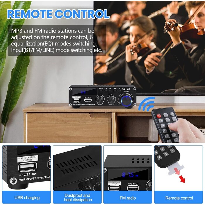HiFi Stereo Verstärker AS-22 - 80W Bluetooth Receiver - bis zu 32% günstiger