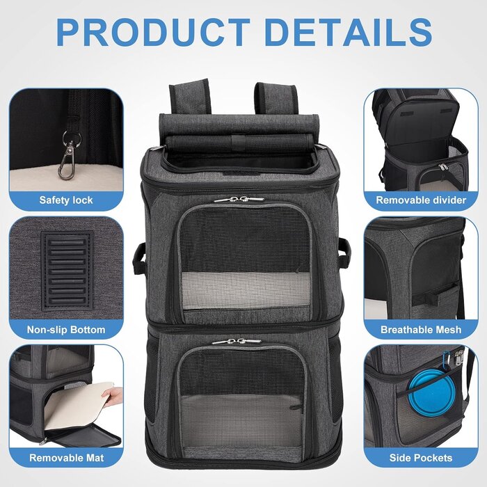 Katzenrucksack 2-in-1 für 1-2 Katzen - Klappbar & bis 12kg - Bis zu 29% Rabatt