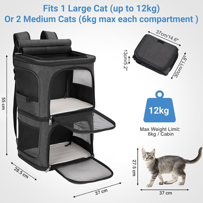 Katzenrucksack 2-in-1 für 1-2 Katzen - Klappbar & bis 12kg - Bis zu 29% Rabatt
