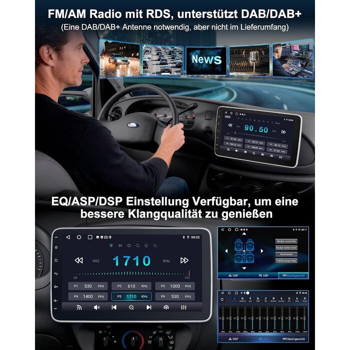 1-DIN Autoradio mit 10,1 Zoll Touchscreen & Android 14 - bis zu 30% Rabatt