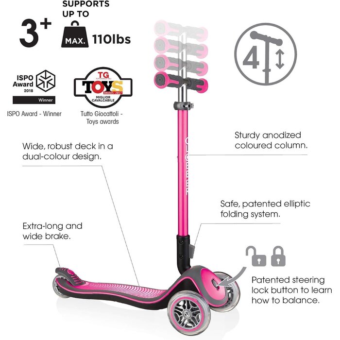 Kinderroller 3-Rad mit LED-Lichtern - Pink - bis zu 34% Rabatt
