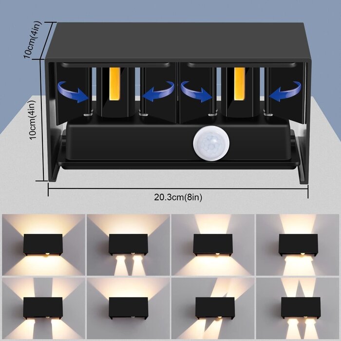 Kingwei 2er-Set LED-Wandleuchten mit Bewegungsmelder - IP65, 20W - bis zu 48% Rabatt