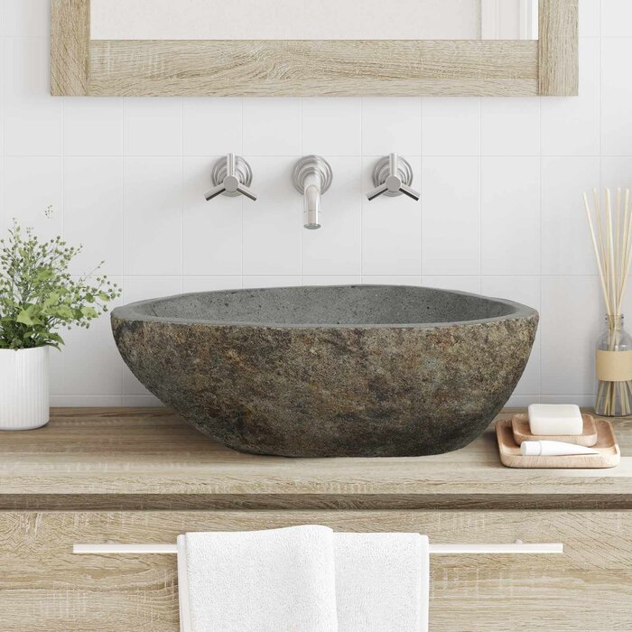 Vidaxl Luxuriöses Flussstein-Waschbecken, hellgrau, 52cm - bis zu 34% sparen