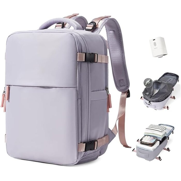 Reiserucksack 40x30x20 cm - Inkl. Vakuumpumpe & Laptopfach - Lila - bis zu 33%