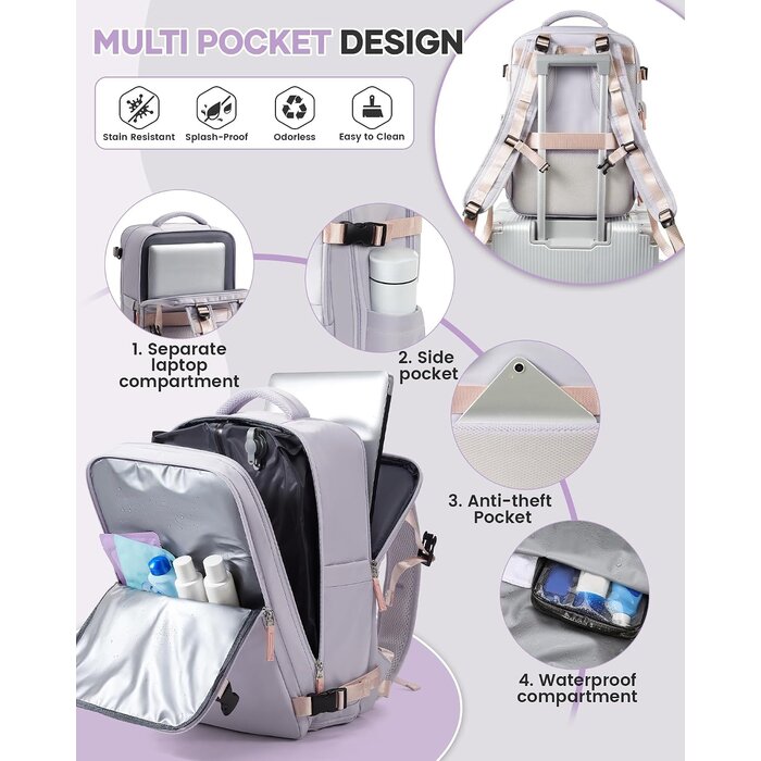 Reiserucksack 40x30x20 cm - Inkl. Vakuumpumpe & Laptopfach - Lila - bis zu 33%