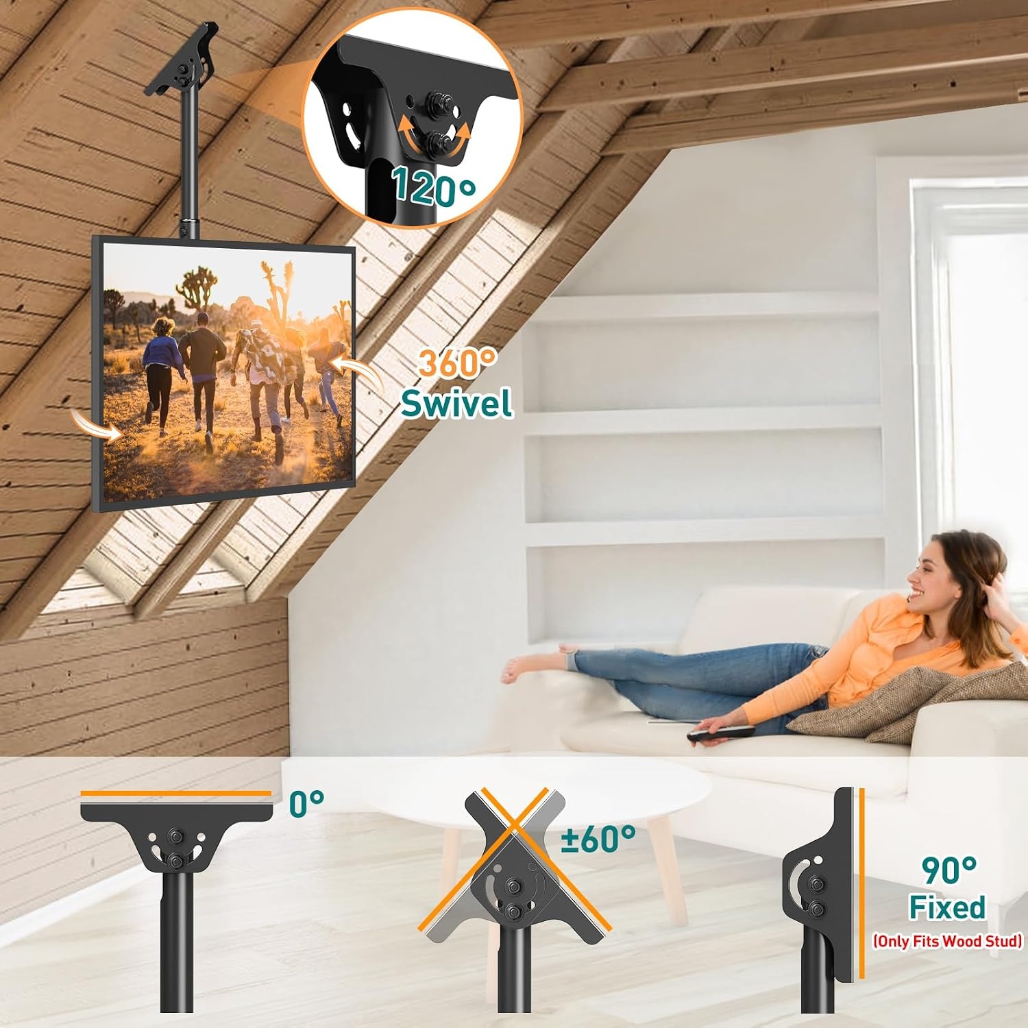 Flexible TV-Deckenhalterung bis 65 Zoll, neigbar & höhenverstellbar - bis zu 33%