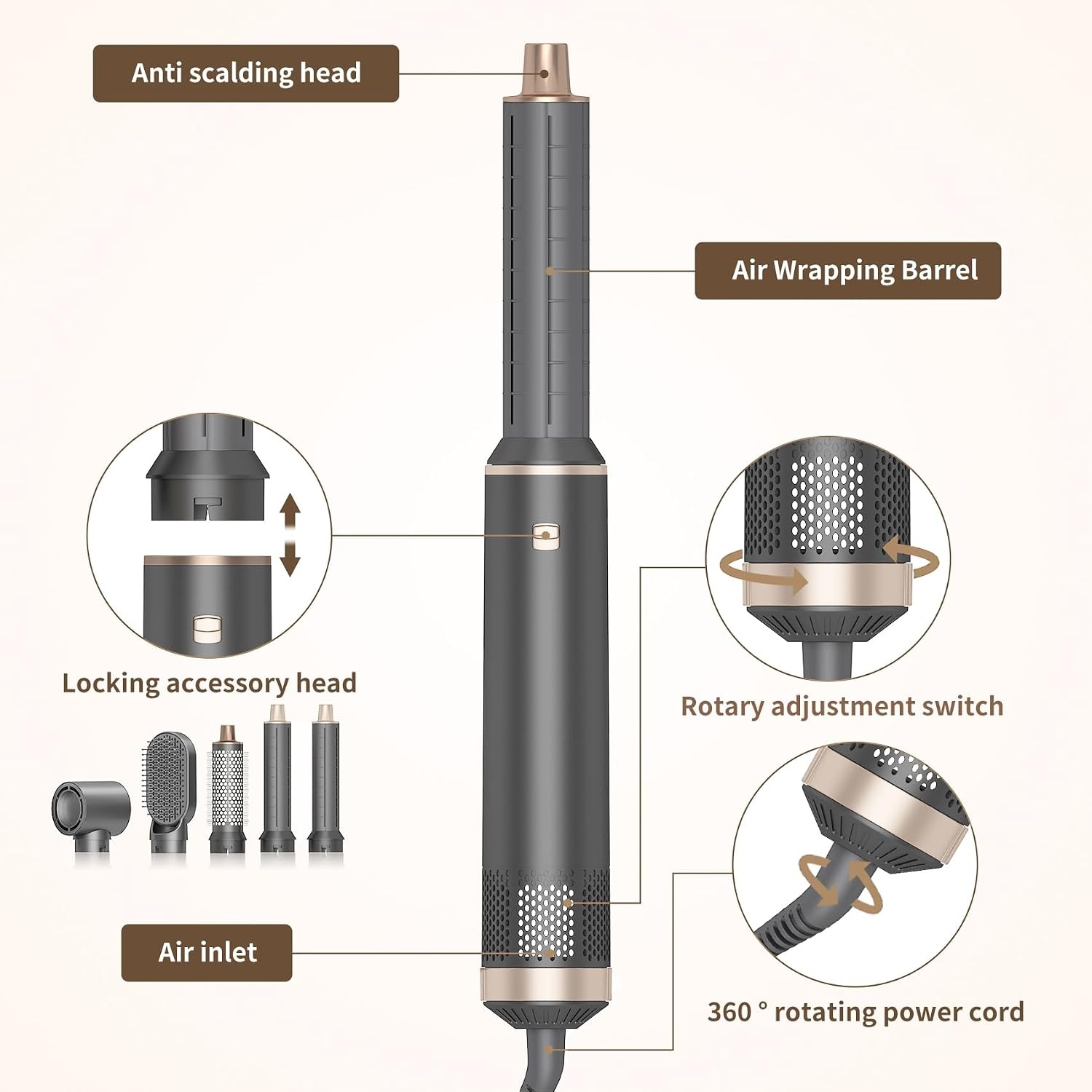 5-in-1 Warmluftbürste Set: Trocknen, Locken & Glätten - bis zu 33% reduziert