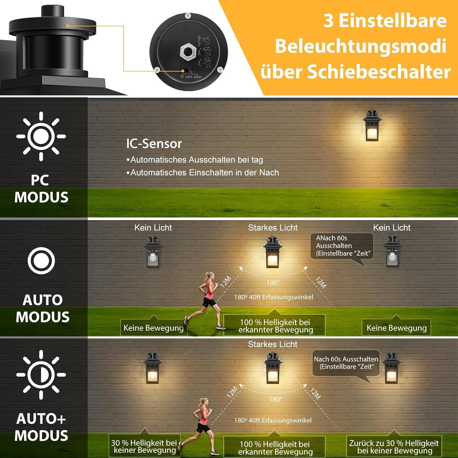 Außenwandleuchte mit Sensor - Schwarz E27 - Outlet bis zu 31% reduziert