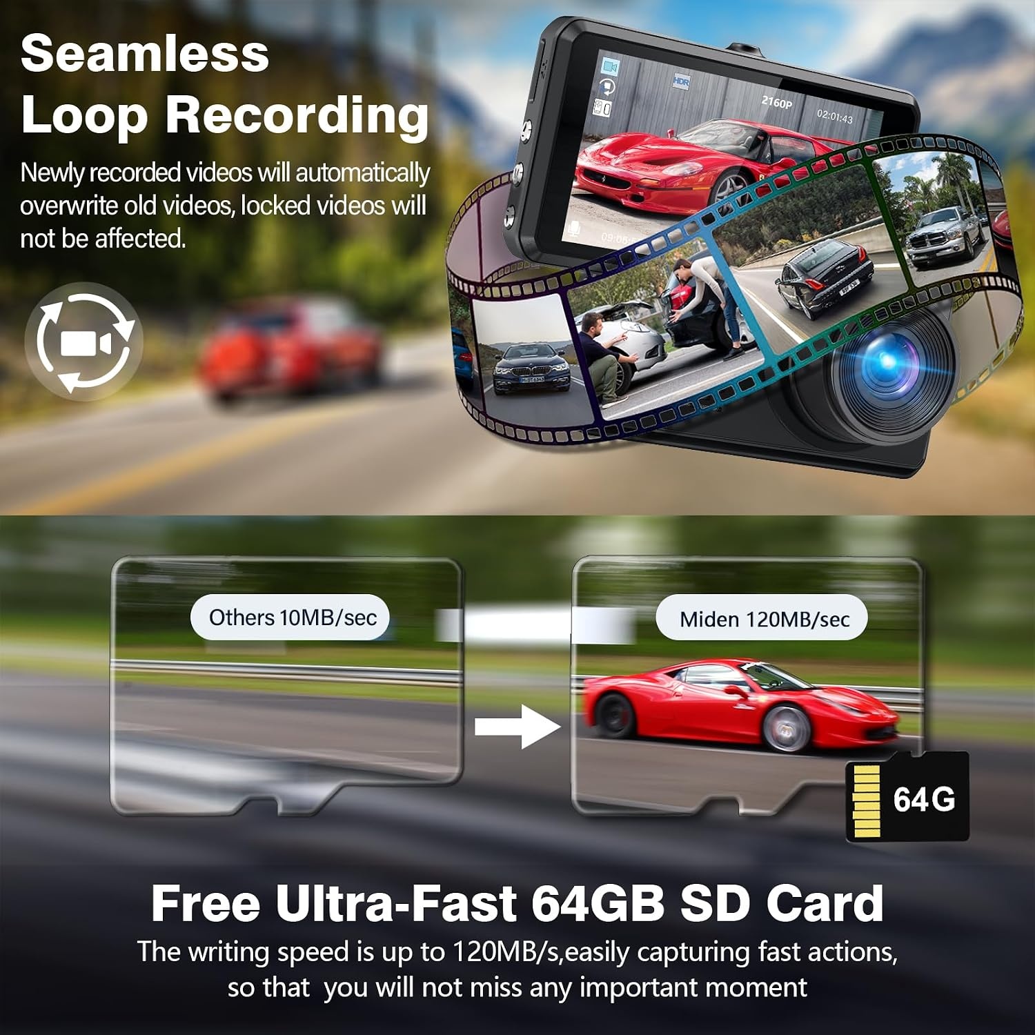 4K Dual-Dashcam Vorne & Hinten - 336° Weitwinkel - Jetzt bis zu 35% sparen