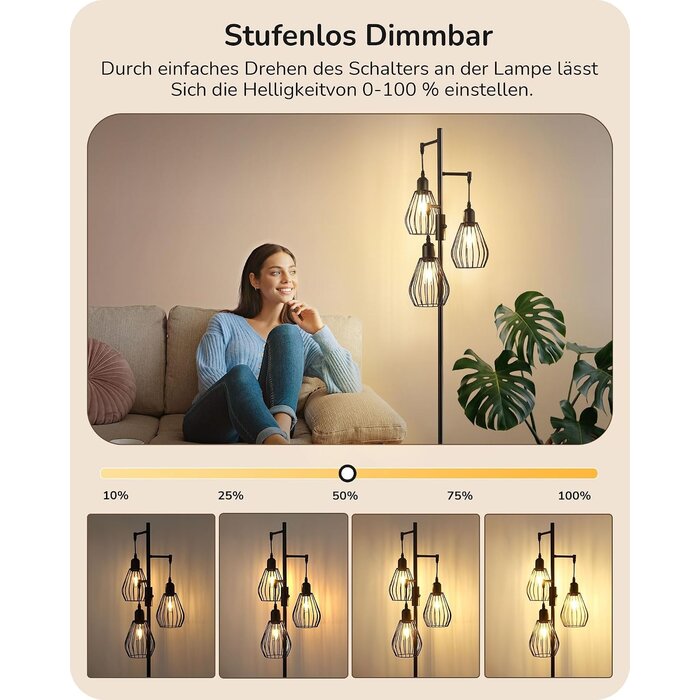 Industrielle Stehlampe, 3-flammig, dimmbar, 166 cm - bis zu 34% Rabatt