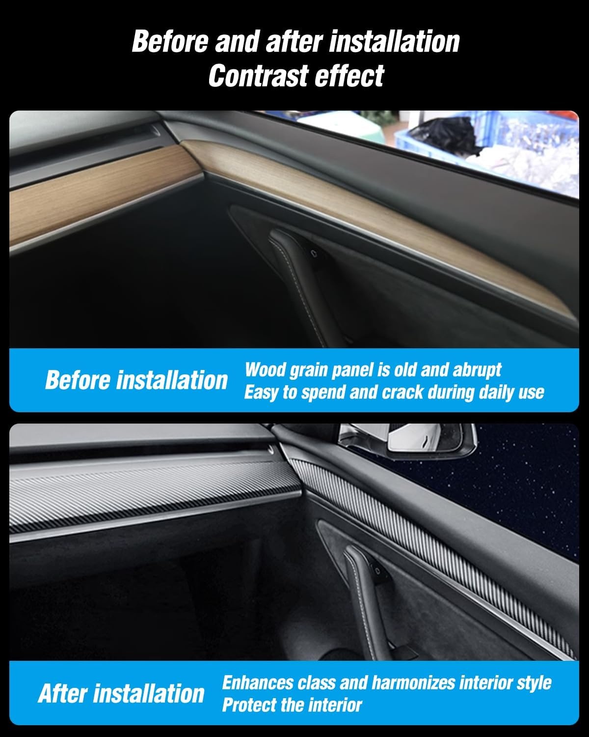Interieur-Set für Tesla Model 3 & Y - Carbonfaser-Optik - bis zu 34% Rabatt