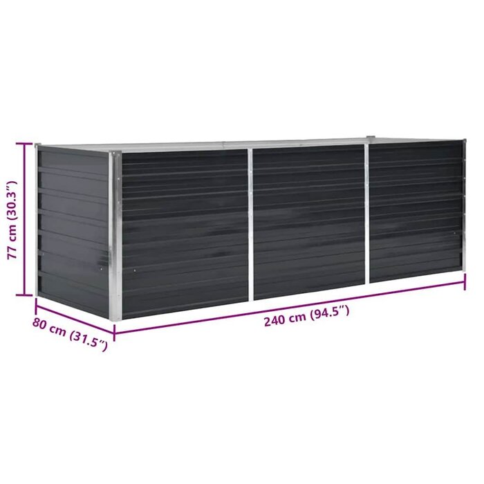 Vidaxl Großes Hochbeet aus verzinktem Stahl, 240x80cm, Anthrazit - bis zu 34% Rabatt