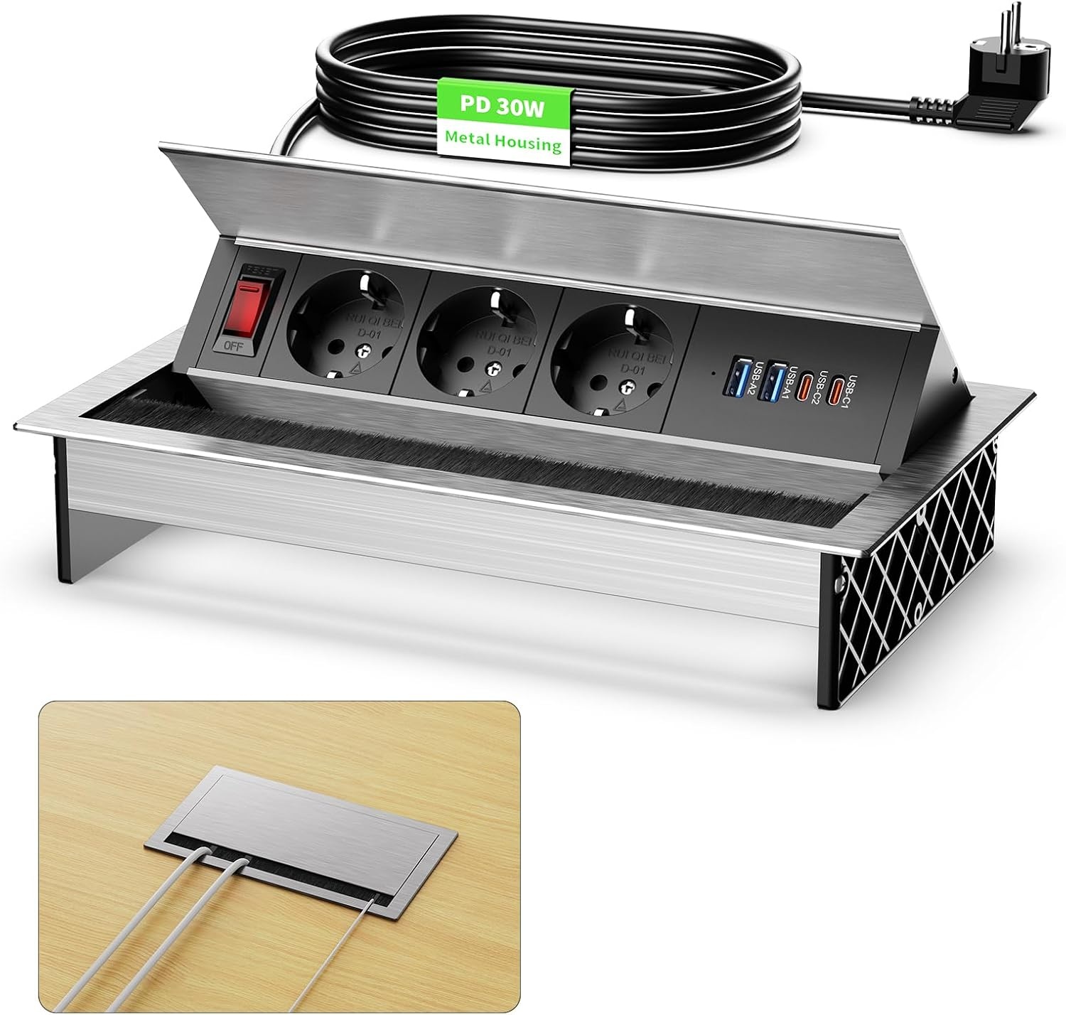 Versenkbare 3-fach Einbau-Steckdose mit USB-C/A - bis zu 29% Rabatt