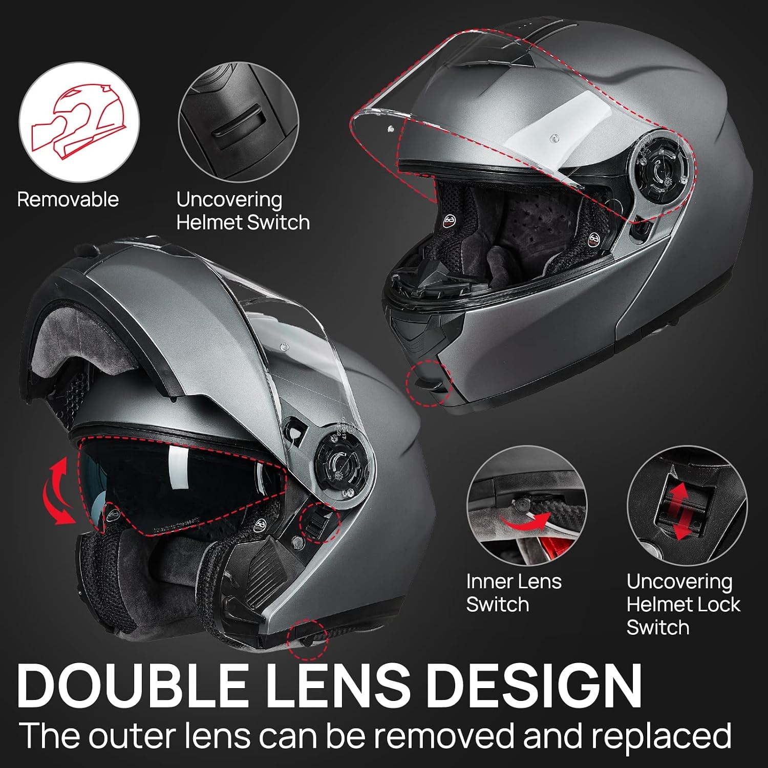 Klapphelm mit Doppelvisier ECE 22.06 - Grau XL - bis zu 34% sparen