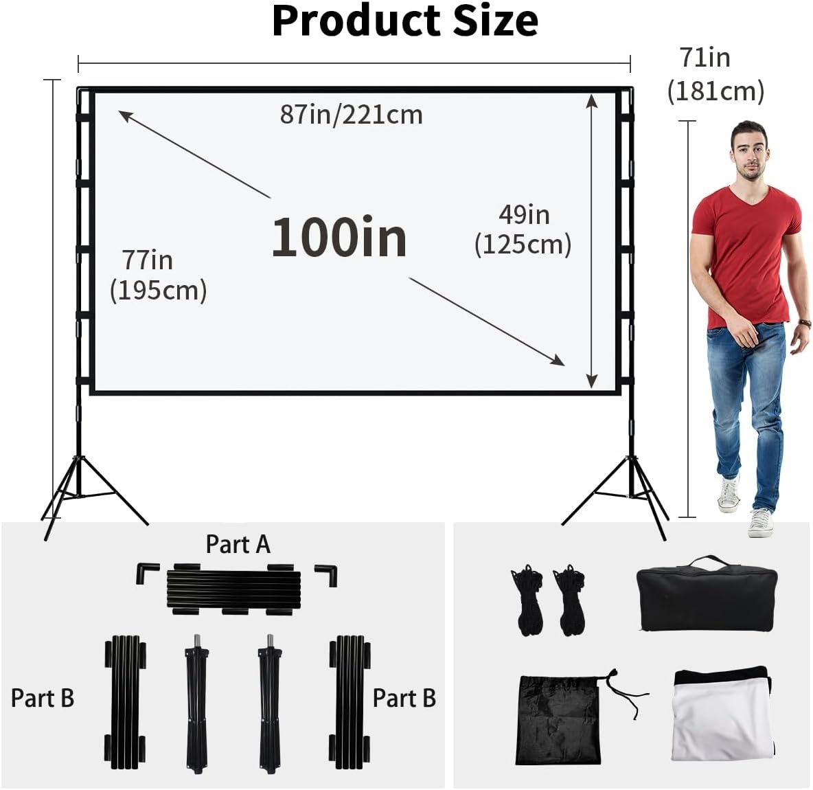100 Zoll Beamer-Leinwand mit Stativ - 16:9 Format - Sparen Sie bis zu 34%