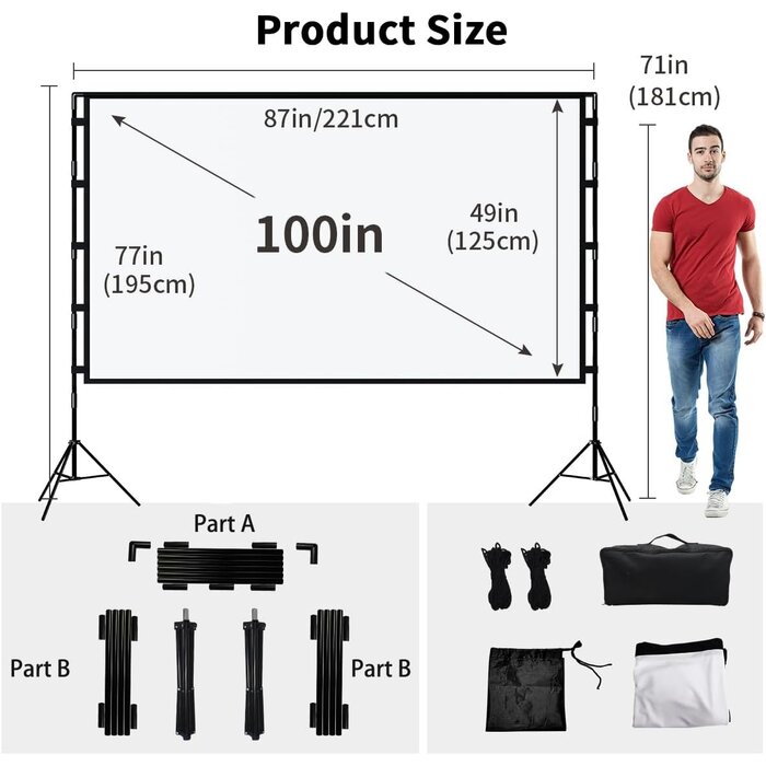 100 Zoll Beamer-Leinwand mit Stativ - 16:9 Format - Sparen Sie bis zu 34%