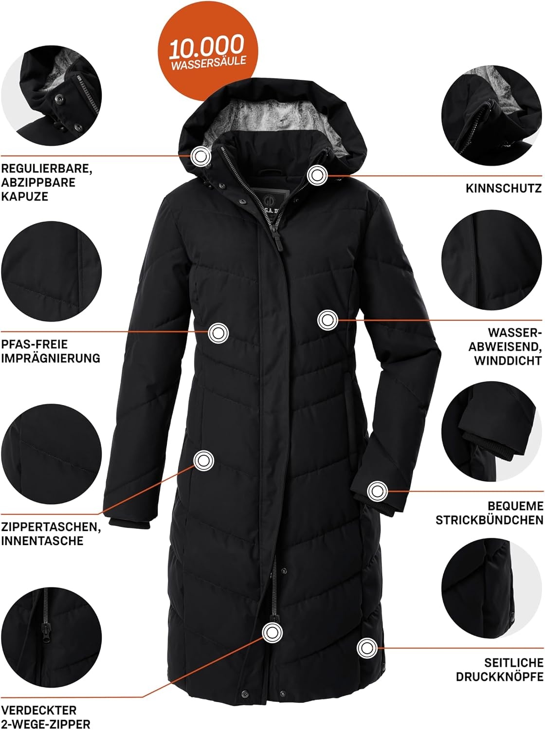 Gesteppte Damen Winterjacke Schwarz - Wasserabweisend - bis zu 35% reduziert