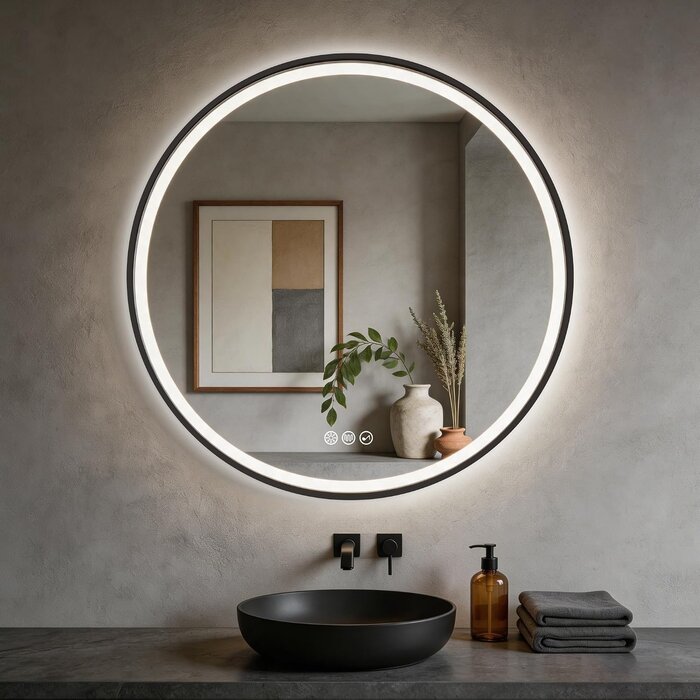 Runder LED-Badezimmerspiegel 80 cm - Bluetooth & Antibeschlag bis zu 35% Rabatt