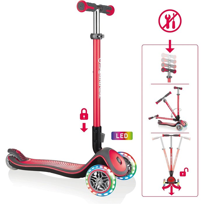 3-Rad Kinderroller mit LED-Rollen - höhenverstellbar - Rot - bis zu 34% sparen