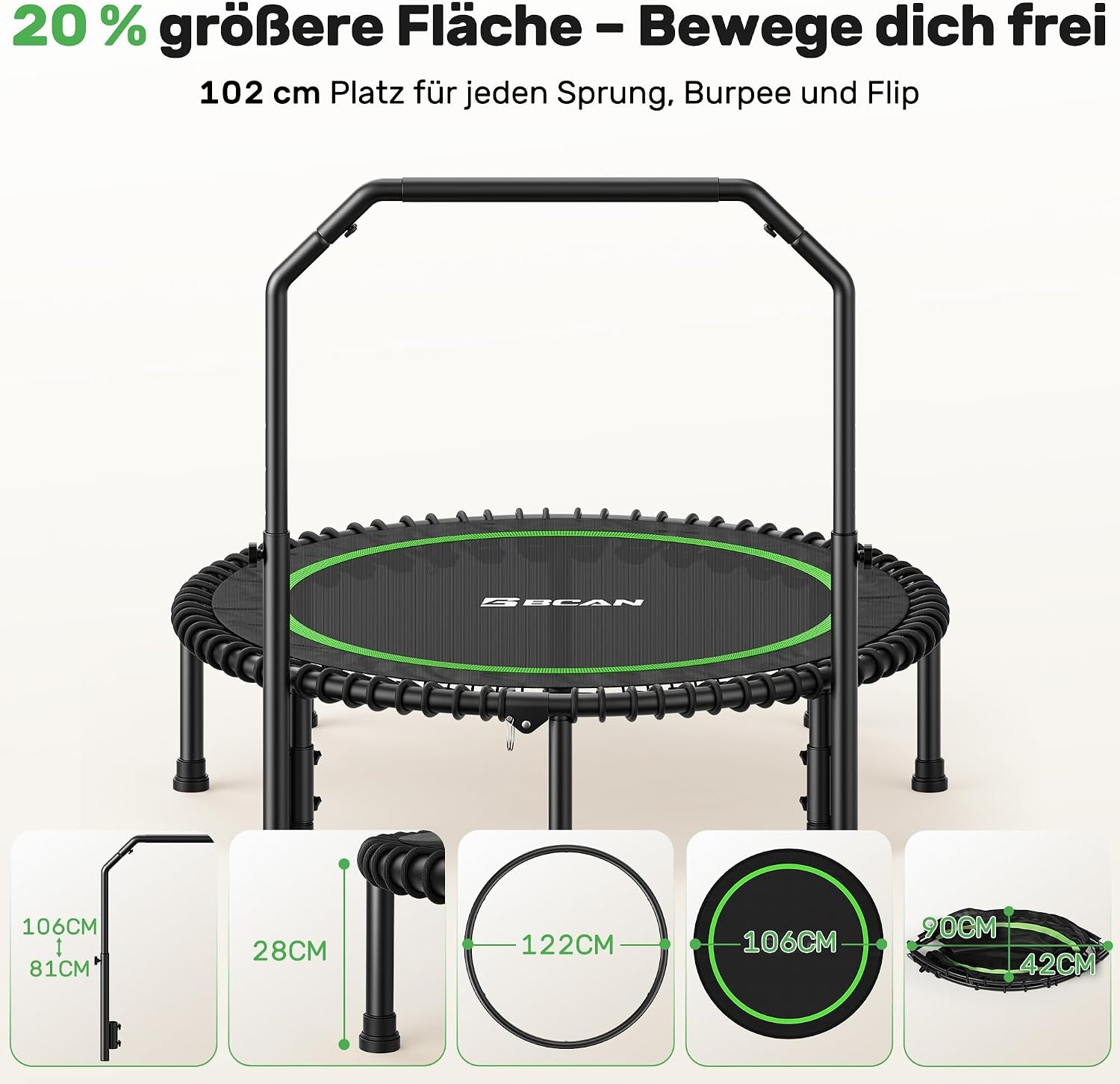 Fitness Trampolin klappbar 102 cm - bis zu 35% Rabatt im Outlet