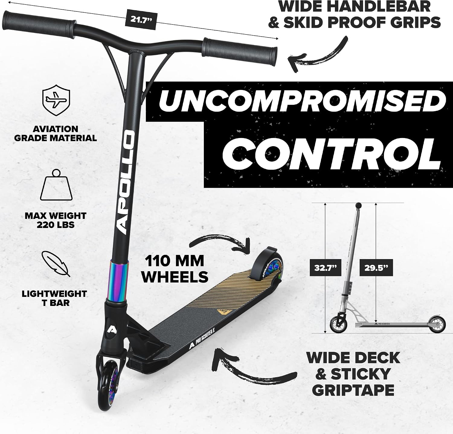 Stunt-Scooter mit 110 mm Rollen - Rainbow Design - bis zu 35% Rabatt