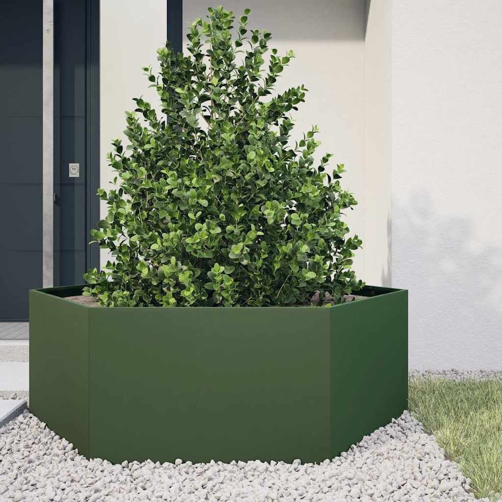 Vidaxl Sechseckiges Hochbeet 138x120x45cm in Olivgrün - Jetzt bis zu 29% sparen