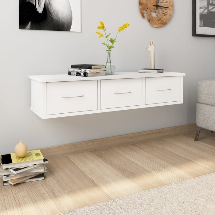 Vidaxl Wandregal mit 3 Schubladen Weiß - 88x26x18,5 cm - bis zu 58% Rabatt
