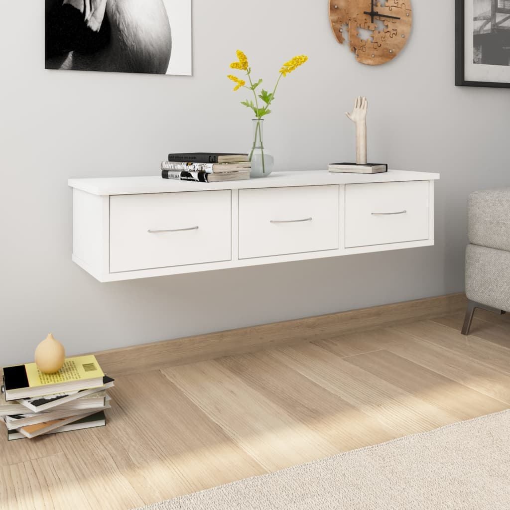 Vidaxl Wandregal mit 3 Schubladen Weiß - 88x26x18,5 cm - bis zu 58% Rabatt