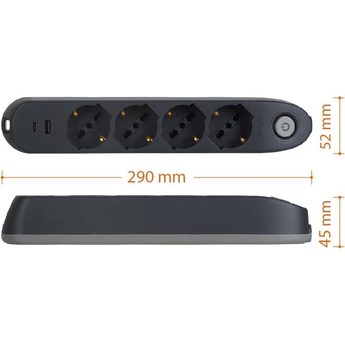 Mehrfachsteckdose 4-fach mit 2x USB - Schwarz - Bis zu 26% Rabatt
