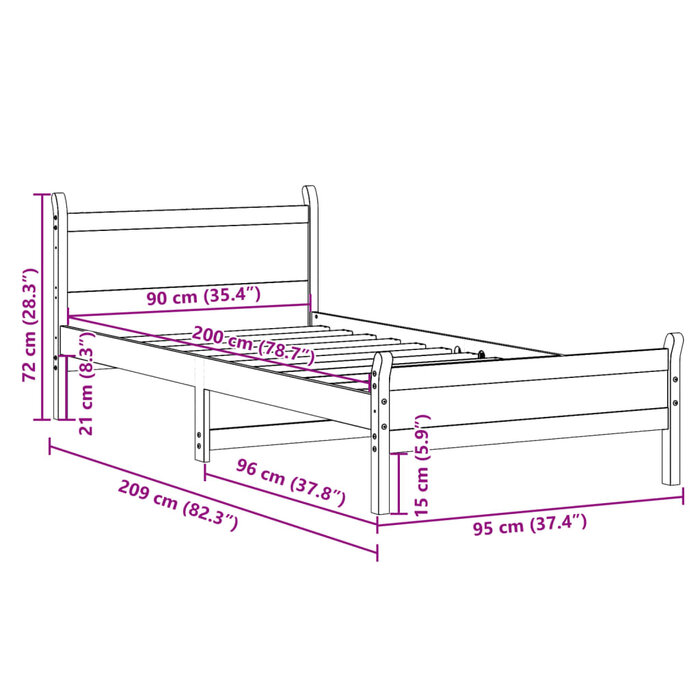 Vidaxl Massivholzbett Kiefer 90x200 cm inkl. Lattenrost - Outlet bis zu 35% reduziert