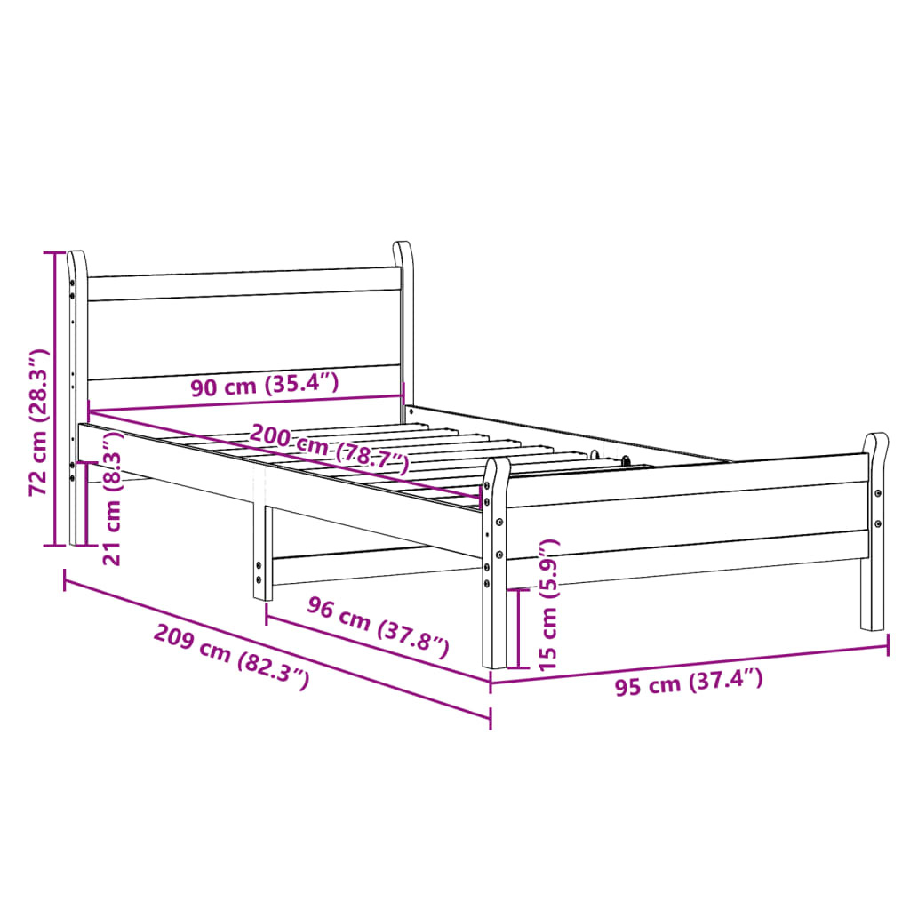 Vidaxl Massivholzbett Kiefer 90x200 cm inkl. Lattenrost - Outlet bis zu 35% reduziert