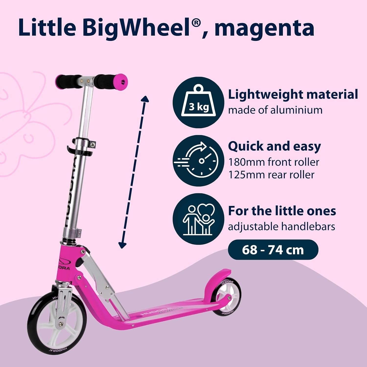 Klappbarer Kinderroller aus Aluminium, magenta, bis zu 34% reduziert