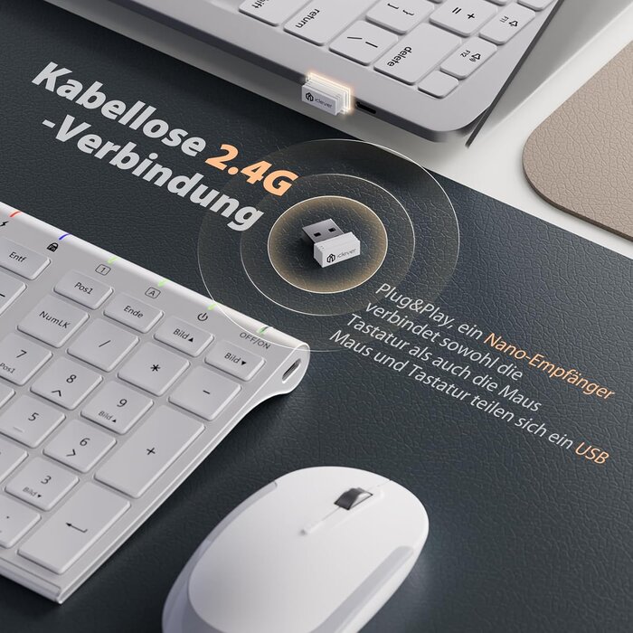 Kabelloses Tastatur- & Maus-Set QWERTZ - Ergonomisch, Weiß - bis zu 78% Rabatt