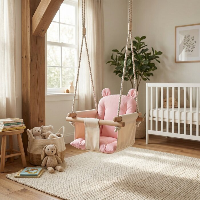 Babyschaukel mit Ohren-Design - Creme & Hellrosa - Jetzt bis zu 33% sparen