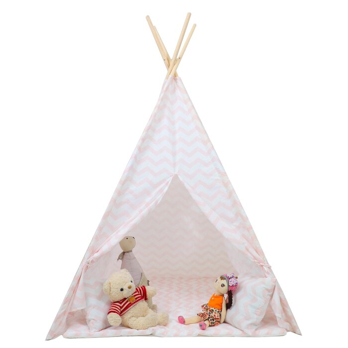 Tipi-Spielzelt Rosa Zickzack, 120x160 cm, inkl. Matte & Kissen - bis zu 33% Rabatt